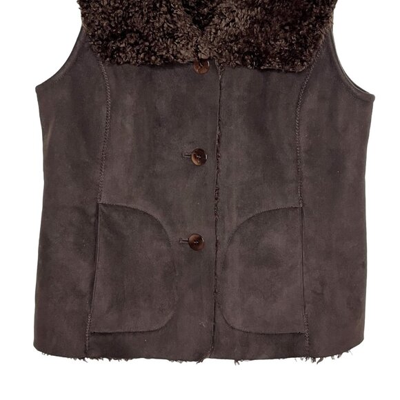 Talbots Brown Faux Suede Sherpa Vest Size 8P Cozy Winter Outerwear - Picture 4 of 12